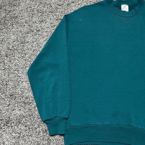 Vintage Blank Sweatshirt Crewneck Pullover 80s 90s Faded Green Medium - Picture 6 of 10